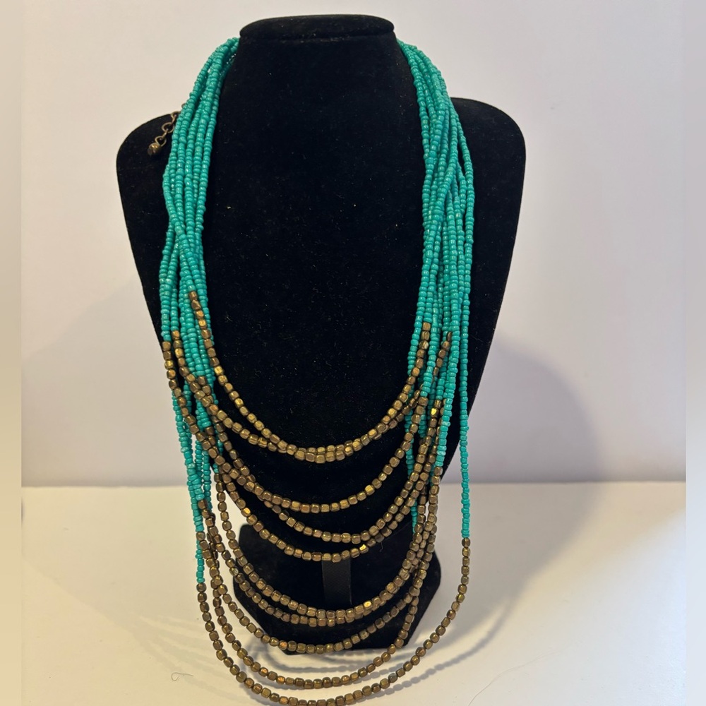 Multi-Strand Necklace Southwestern Design Turquoise/Bronze Beads Boho Whimsy Fun